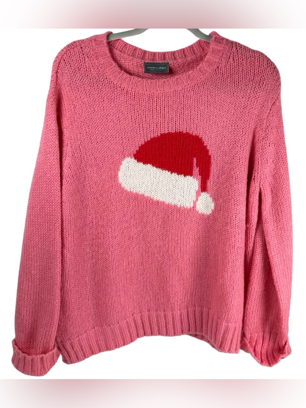 Wooden Ships pink Santa hat holiday Graphic knit Sweater Size Small/Medium